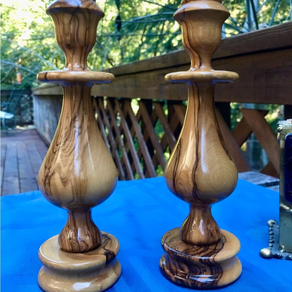 Olive Wood Hand Carved Candlesticks made in Bethlehem - Picture 2 of 6